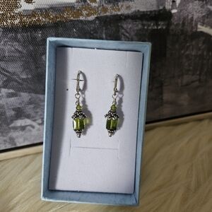 925 stamped Silver and Light Green Crystal Earrings